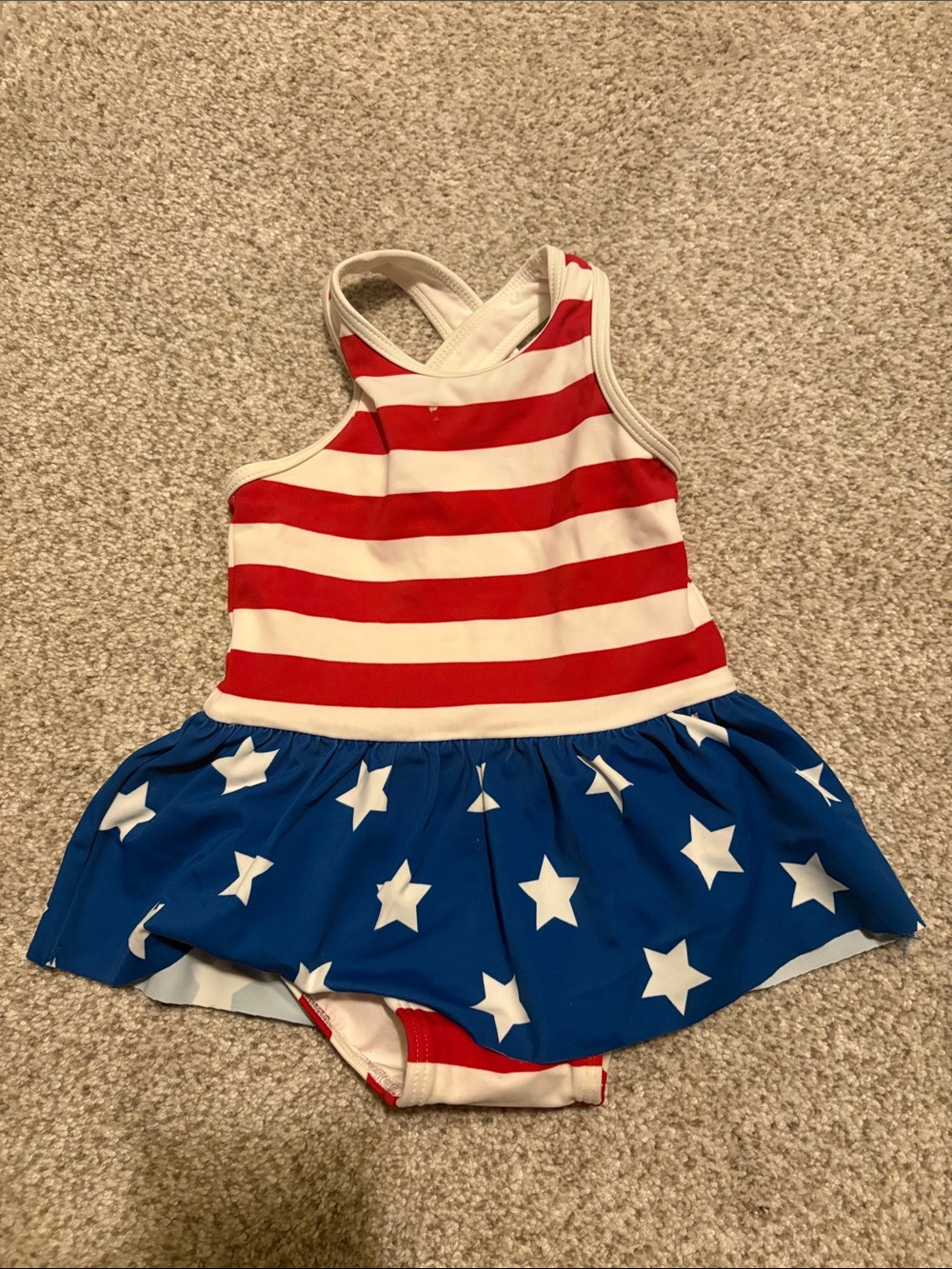 Girls Red White Blue Star Stripe Swimsuit